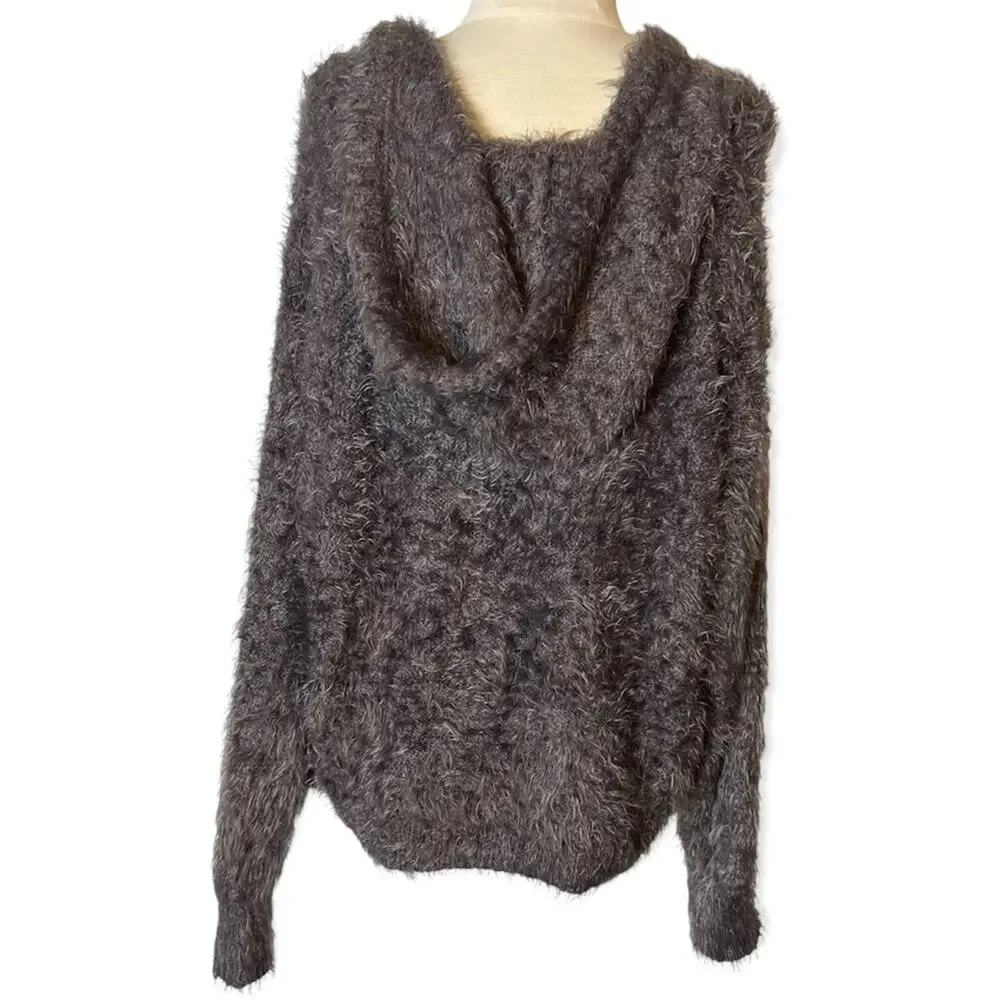 Free people light as a feather fuzzy gray hoodie soft sz XS oversized cut